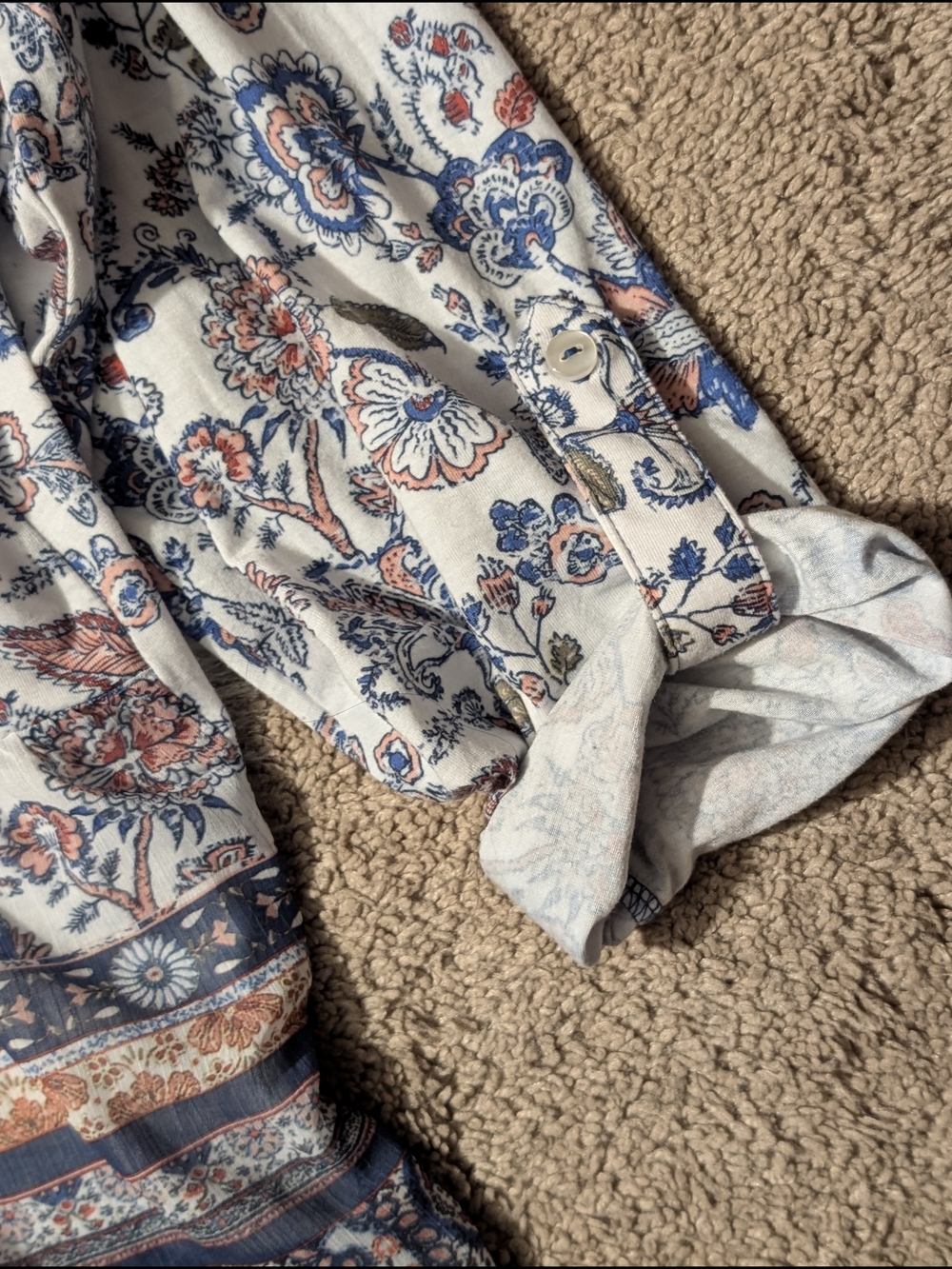 Boho Floral 3/4 Sleeve Top with Blue and Rust Size 1X - Picture 13 of 15